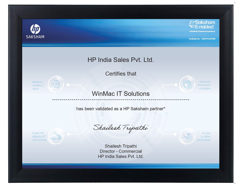 HP India Sales Pvt. LTD Commercial Certificate